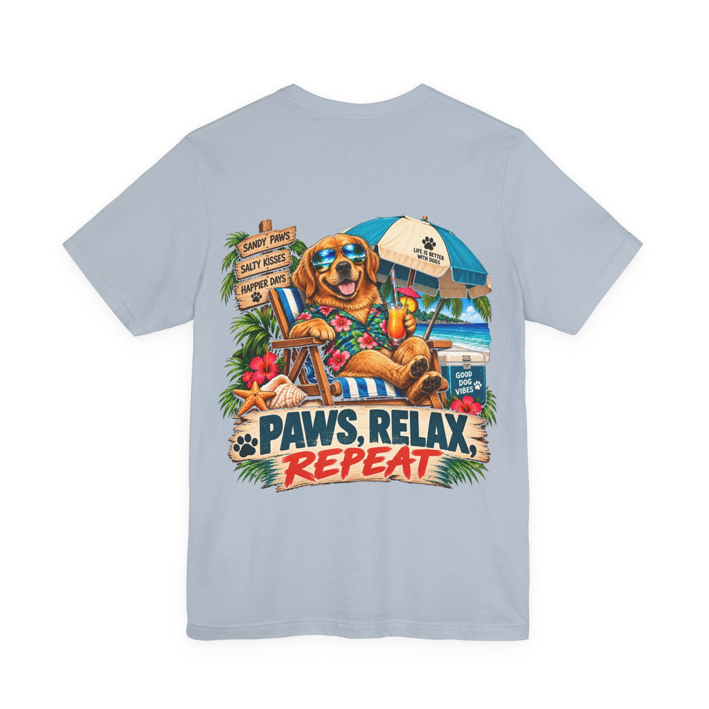 Paws, Relax, Repeat Golden Retriever T-Shirt – Beach Golden Retriever Graphic Tee – Coastal Dog Lover Shirt – Offshore Hound