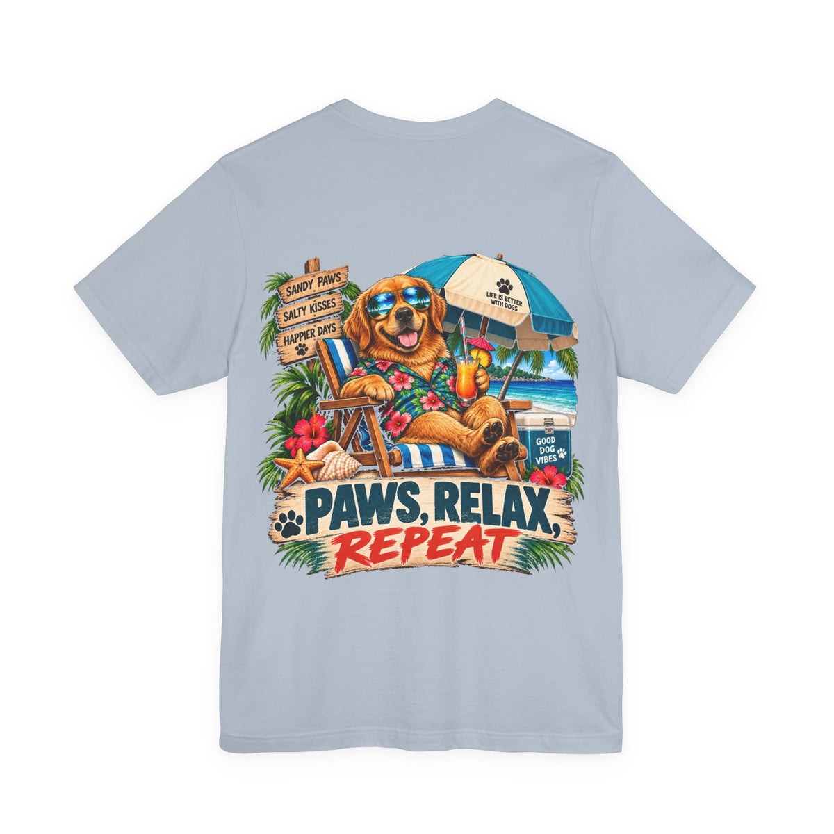 Paws, Relax, Repeat Golden Retriever T-Shirt – Beach Golden Retriever Graphic Tee – Coastal Dog Lover Shirt – Offshore Hound