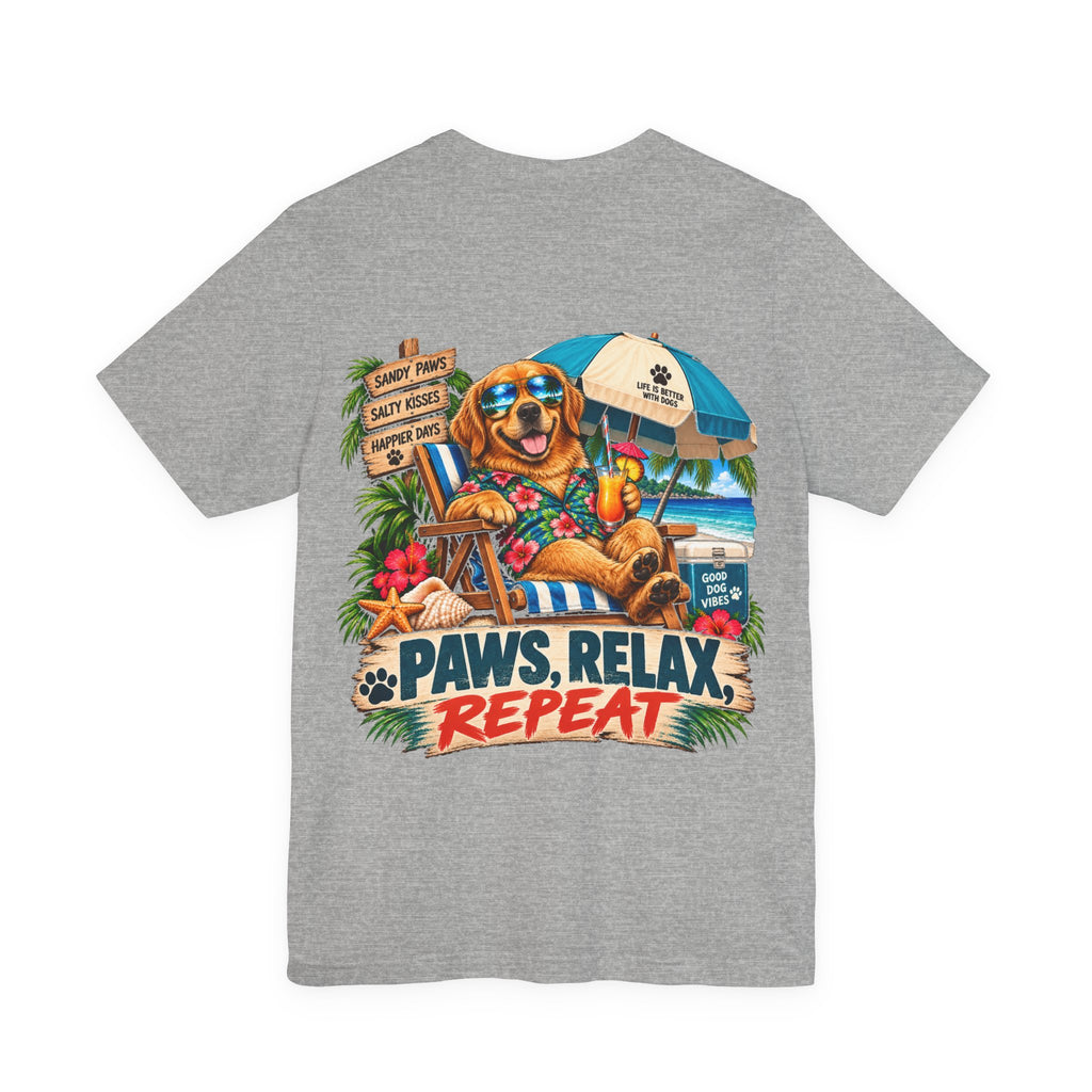 Paws, Relax, Repeat Golden Retriever T-Shirt – Beach Golden Retriever Graphic Tee – Coastal Dog Lover Shirt – Offshore Hound