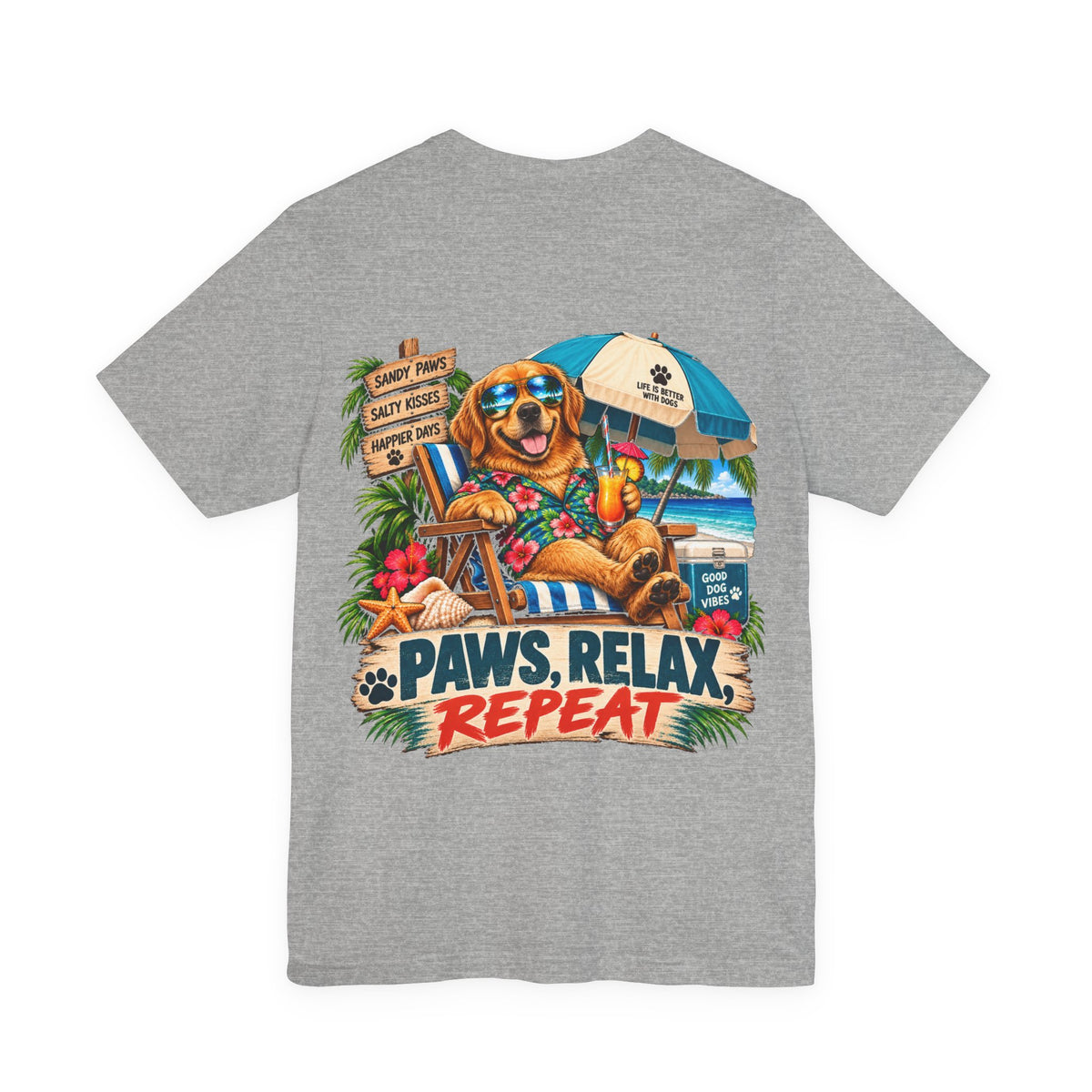 Paws, Relax, Repeat Golden Retriever T-Shirt – Beach Golden Retriever Graphic Tee – Coastal Dog Lover Shirt – Offshore Hound