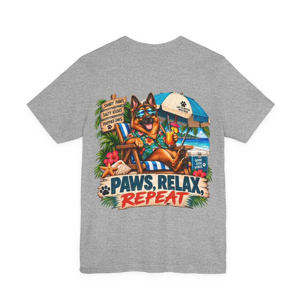 Paws, Relax, Repeat German Shepherd T-Shirt – Beach German Shepherd Graphic Tee – Coastal Dog Lover Shirt – Offshore Hound