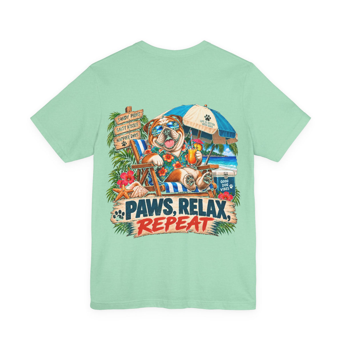 Paws, Relax, Repeat English Bulldog T-Shirt – Beach English Bulldog Graphic Tee – Coastal Dog Lover Shirt – Offshore Hound
