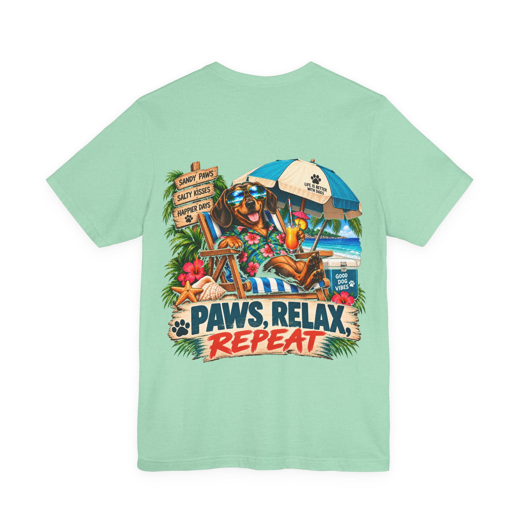 Paws, Relax, Repeat Dachshund T-Shirt – Beach Dachshund Graphic Tee – Coastal Dog Lover Shirt – Offshore Hound