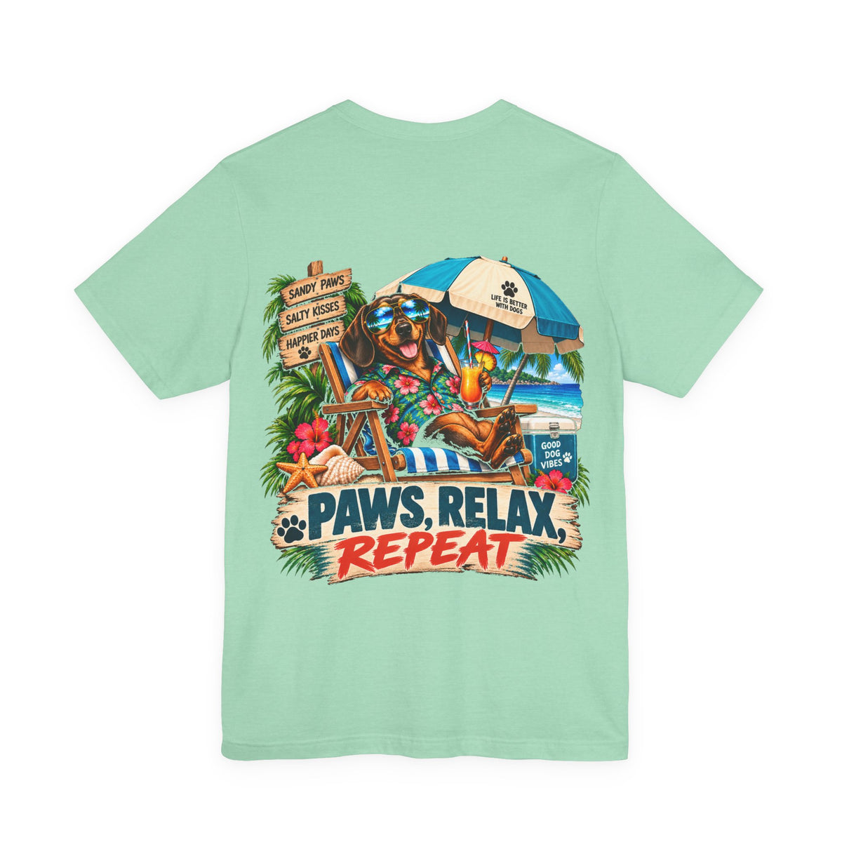 Paws, Relax, Repeat Dachshund T-Shirt – Beach Dachshund Graphic Tee – Coastal Dog Lover Shirt – Offshore Hound