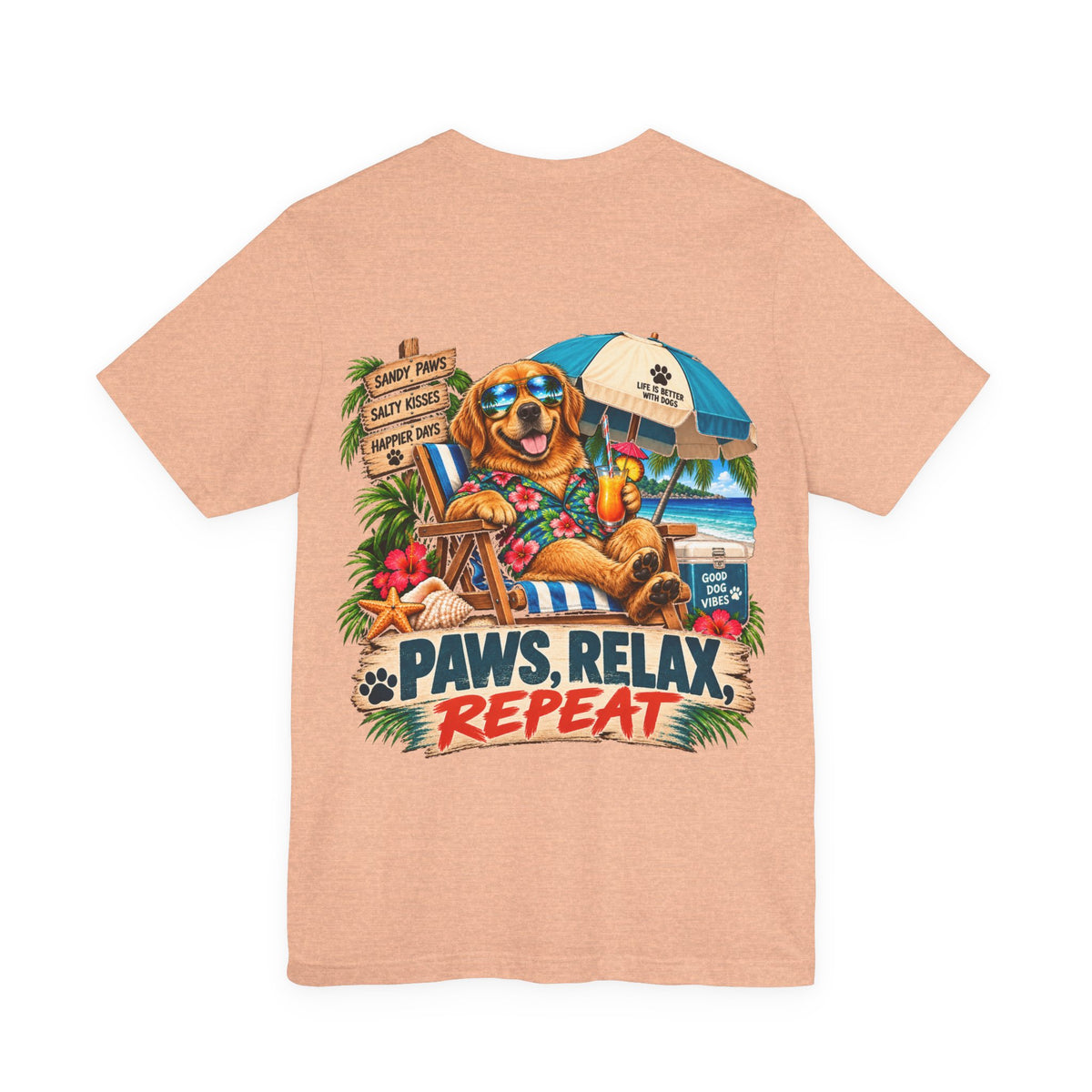 Paws, Relax, Repeat Golden Retriever T-Shirt – Beach Golden Retriever Graphic Tee – Coastal Dog Lover Shirt – Offshore Hound