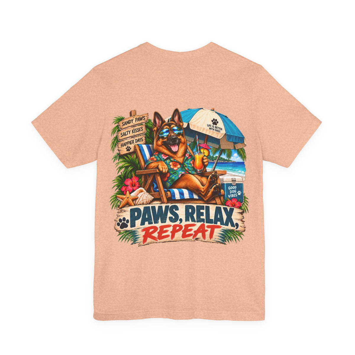 Paws, Relax, Repeat German Shepherd T-Shirt – Beach German Shepherd Graphic Tee – Coastal Dog Lover Shirt – Offshore Hound