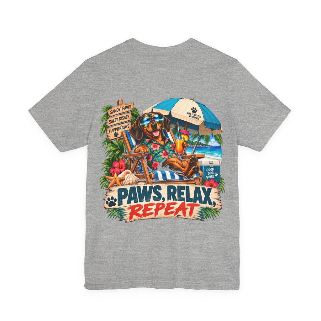 Paws, Relax, Repeat Dachshund T-Shirt – Beach Dachshund Graphic Tee – Coastal Dog Lover Shirt – Offshore Hound