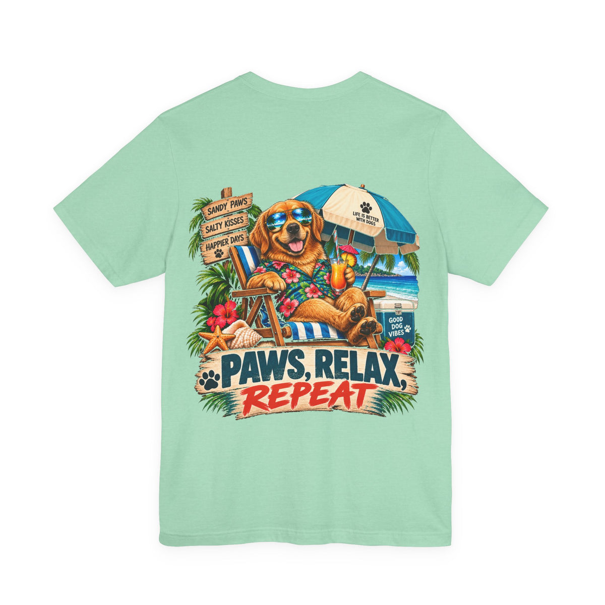 Paws, Relax, Repeat Golden Retriever T-Shirt – Beach Golden Retriever Graphic Tee – Coastal Dog Lover Shirt – Offshore Hound