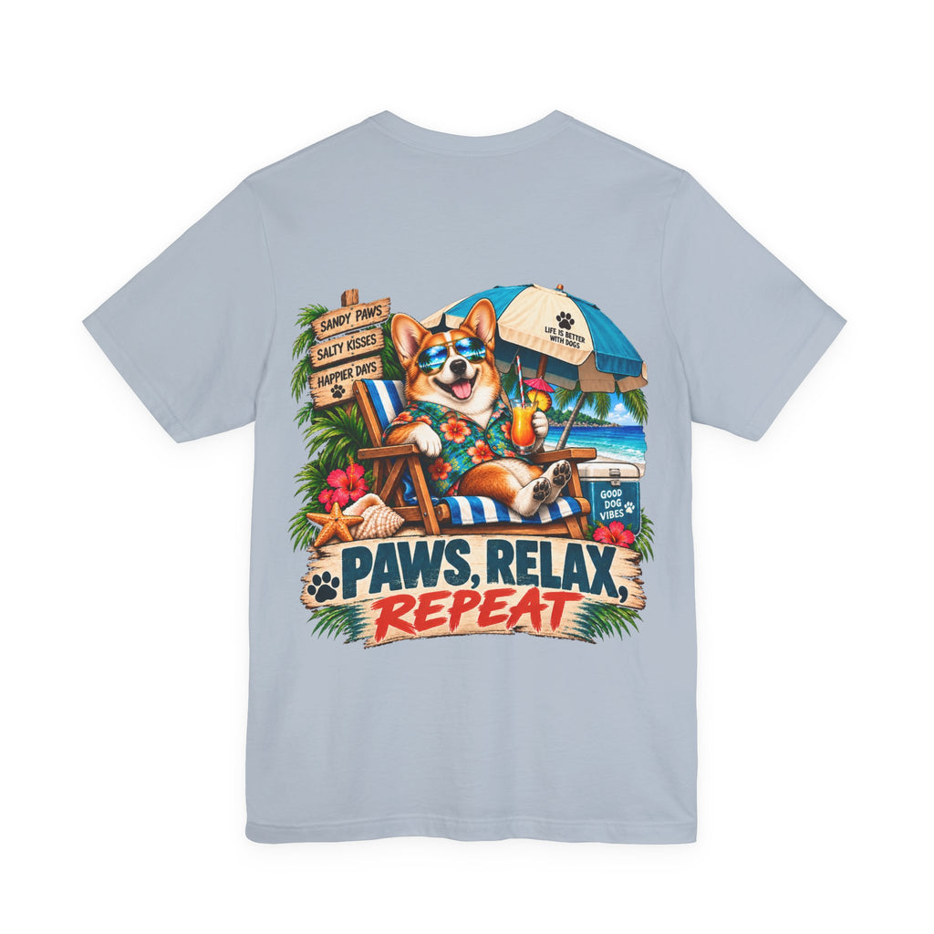 Paws, Relax, Repeat Pembroke Welsh Corgi T-Shirt – Beach Corgi Graphic Tee – Coastal Dog Lover Shirt – Offshore Hound