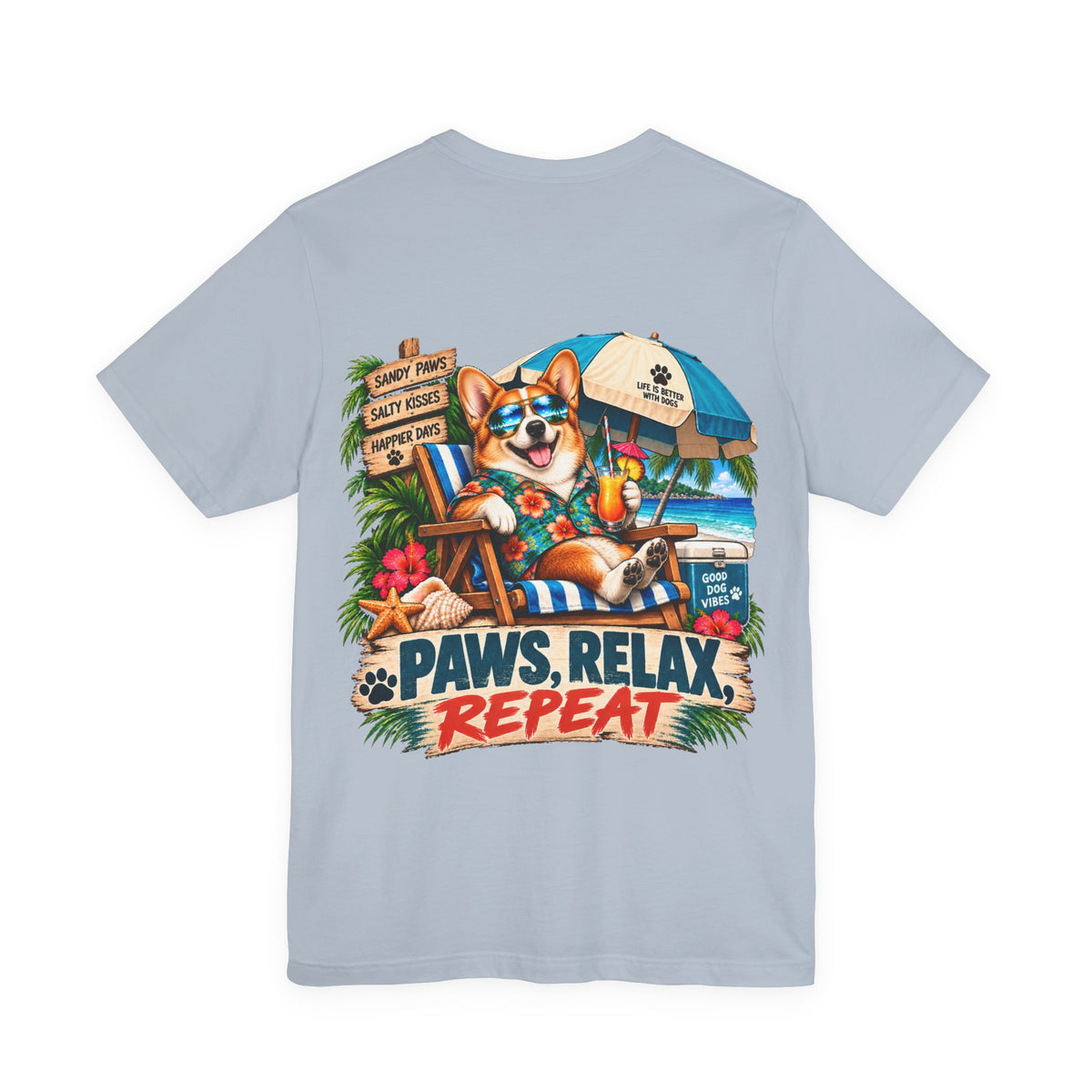 Paws, Relax, Repeat Pembroke Welsh Corgi T-Shirt – Beach Corgi Graphic Tee – Coastal Dog Lover Shirt – Offshore Hound