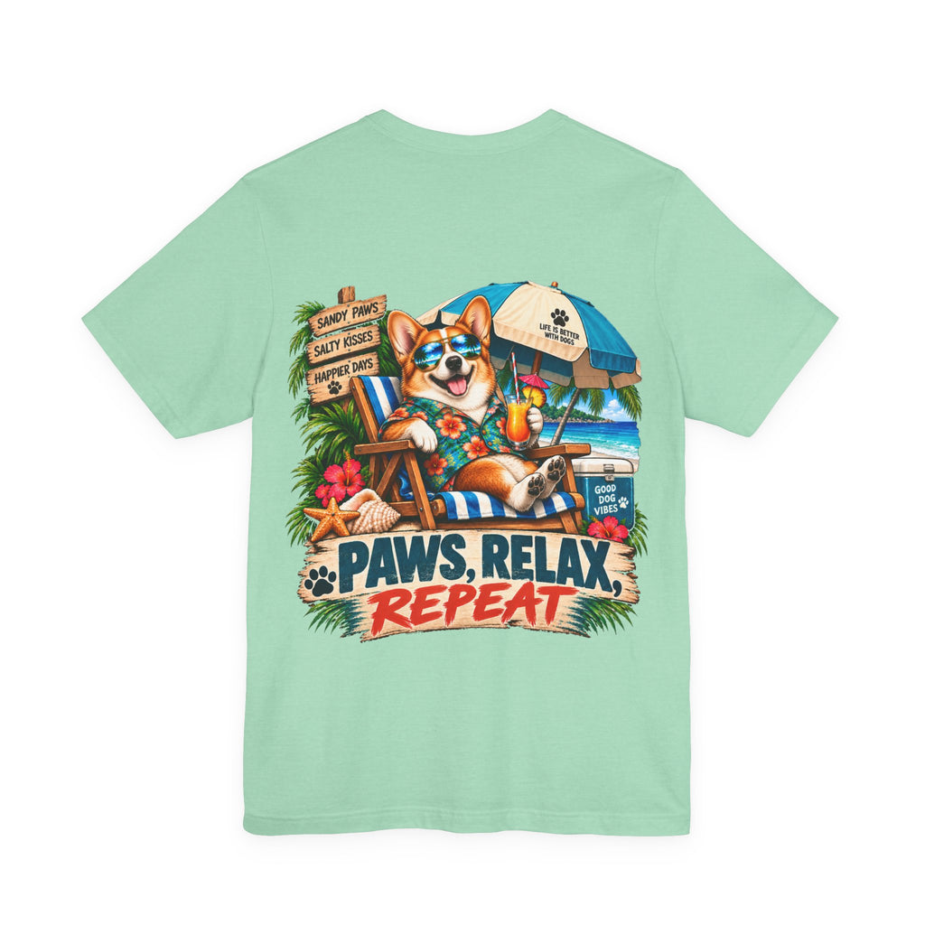 Paws, Relax, Repeat Pembroke Welsh Corgi T-Shirt – Beach Corgi Graphic Tee – Coastal Dog Lover Shirt – Offshore Hound
