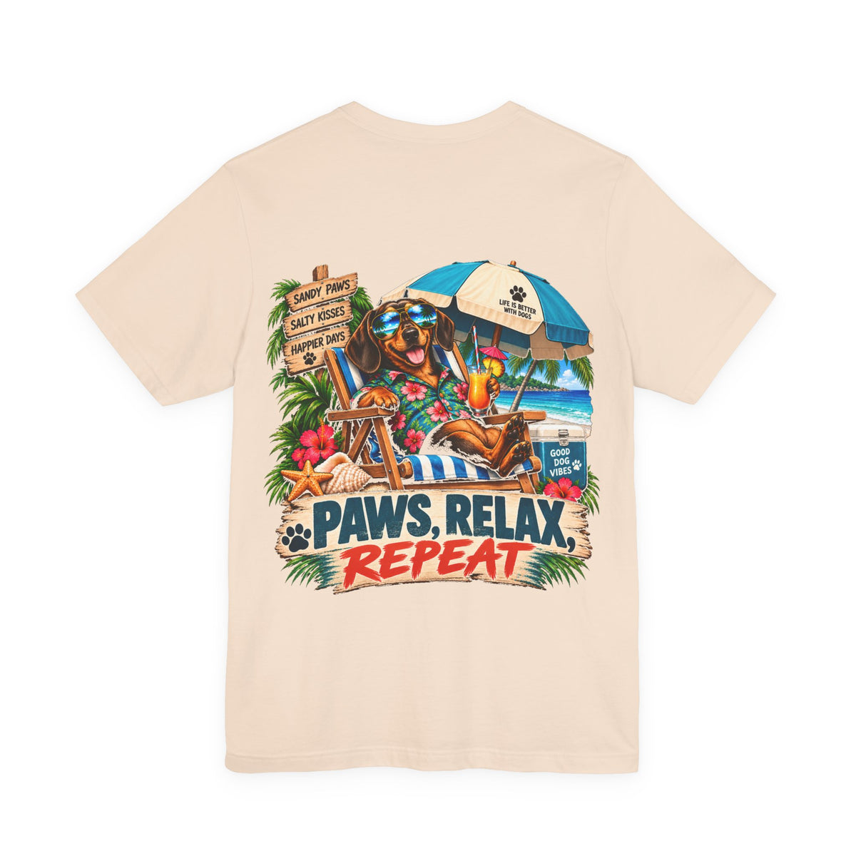 Paws, Relax, Repeat Dachshund T-Shirt – Beach Dachshund Graphic Tee – Coastal Dog Lover Shirt – Offshore Hound