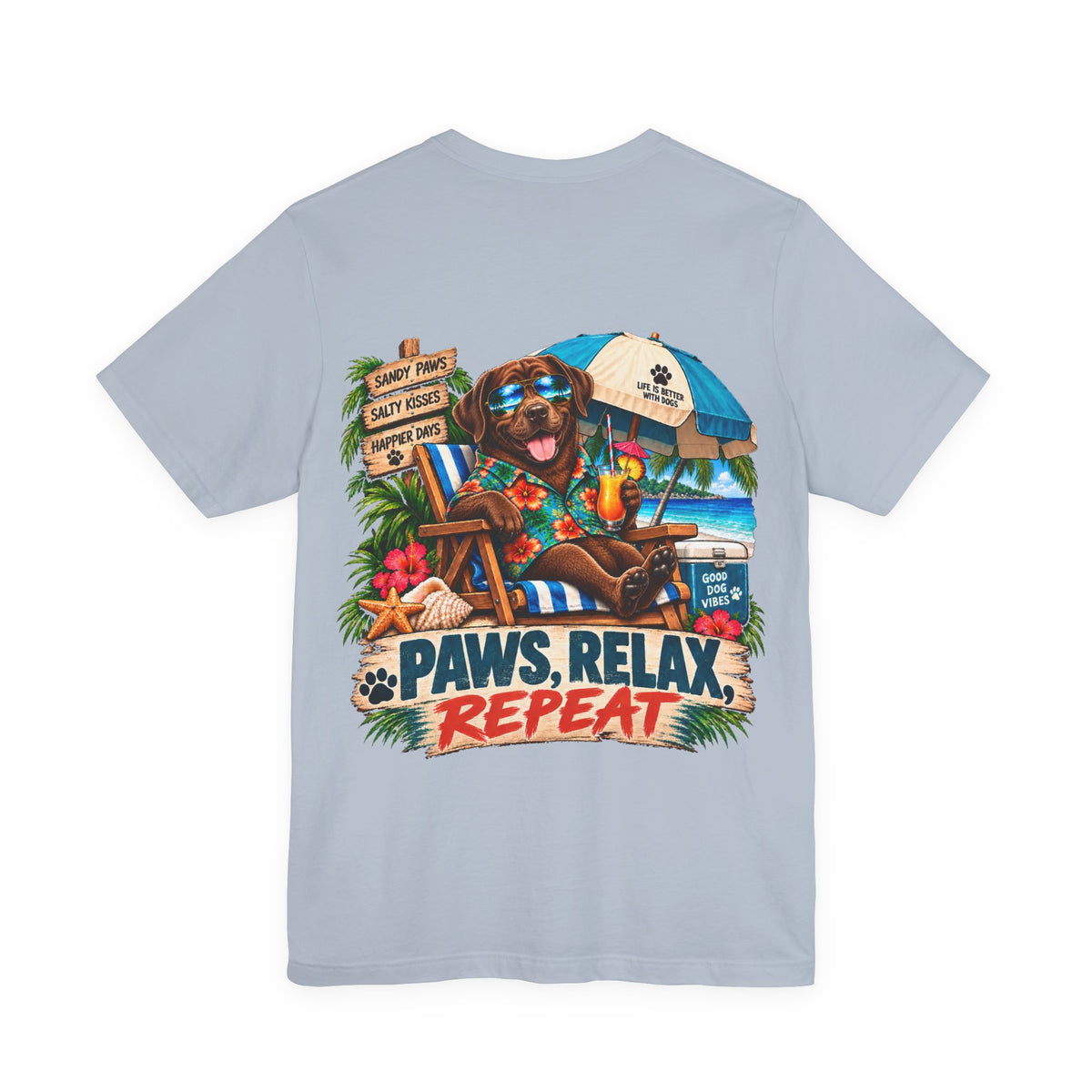 Paws, Relax, Repeat Chocolate Labrador Retriever T-Shirt – Beach Chocolate Lab Graphic Tee – Coastal Dog Lover Shirt – Offshore Hound