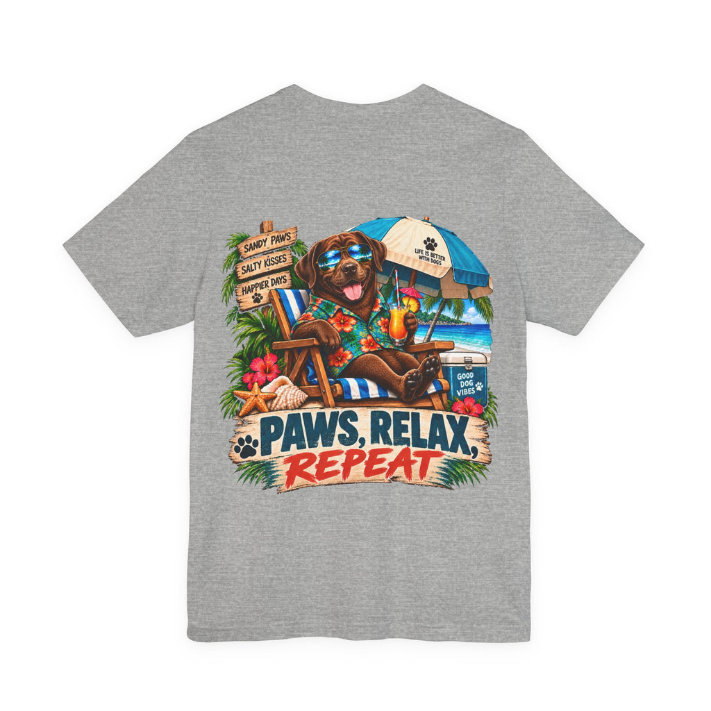 Paws, Relax, Repeat Chocolate Labrador Retriever T-Shirt – Beach Chocolate Lab Graphic Tee – Coastal Dog Lover Shirt – Offshore Hound
