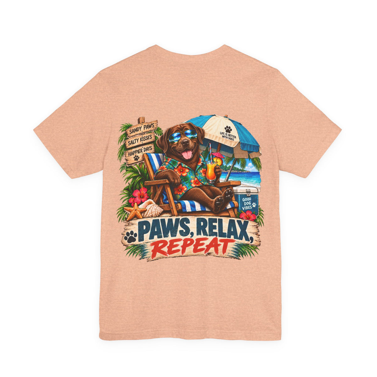 Paws, Relax, Repeat Chocolate Labrador Retriever T-Shirt – Beach Chocolate Lab Graphic Tee – Coastal Dog Lover Shirt – Offshore Hound