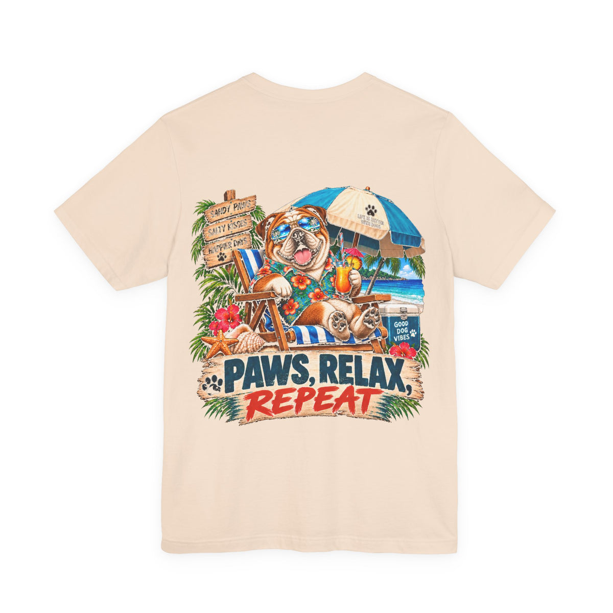 Paws, Relax, Repeat English Bulldog T-Shirt – Beach English Bulldog Graphic Tee – Coastal Dog Lover Shirt – Offshore Hound