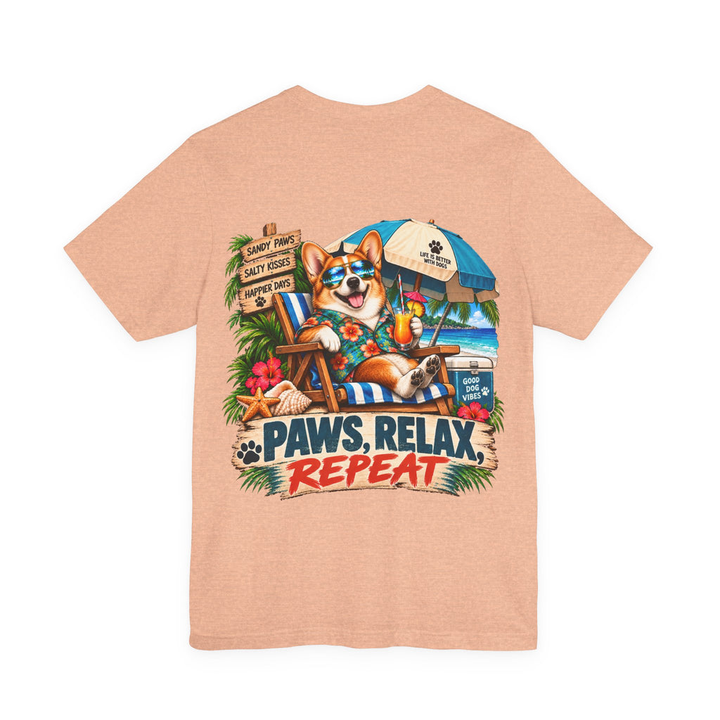 Paws, Relax, Repeat Pembroke Welsh Corgi T-Shirt – Beach Corgi Graphic Tee – Coastal Dog Lover Shirt – Offshore Hound