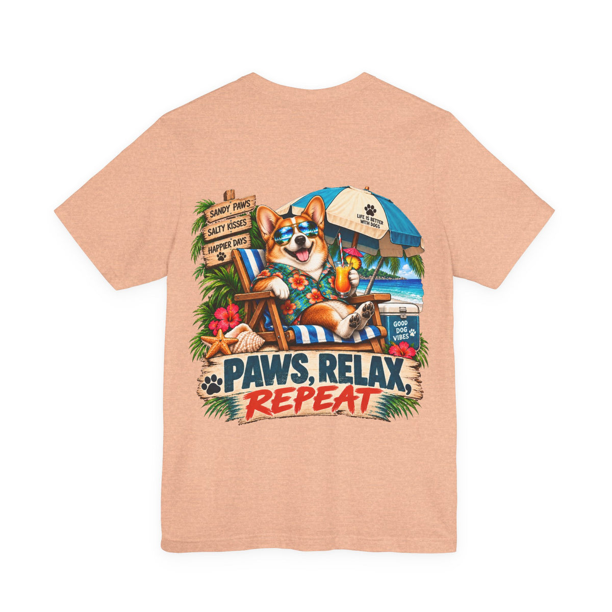 Paws, Relax, Repeat Pembroke Welsh Corgi T-Shirt – Beach Corgi Graphic Tee – Coastal Dog Lover Shirt – Offshore Hound