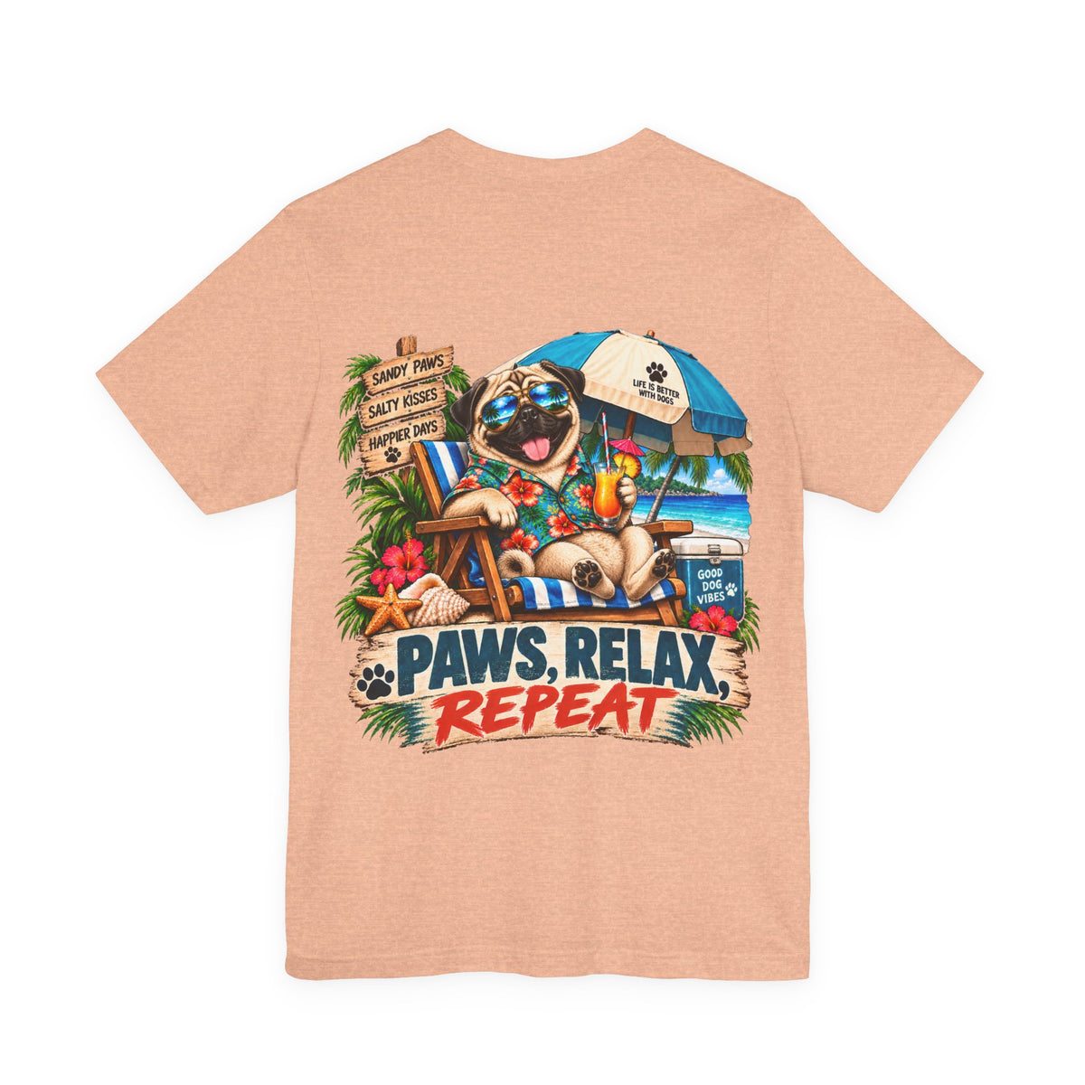 Paws, Relax, Repeat Pug T-Shirt – Beach Pug Graphic Tee – Coastal Dog Lover Shirt – Offshore Hound