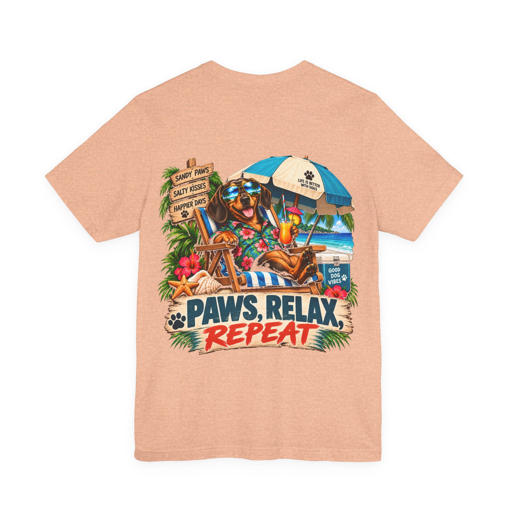 Paws, Relax, Repeat Dachshund T-Shirt – Beach Dachshund Graphic Tee – Coastal Dog Lover Shirt – Offshore Hound
