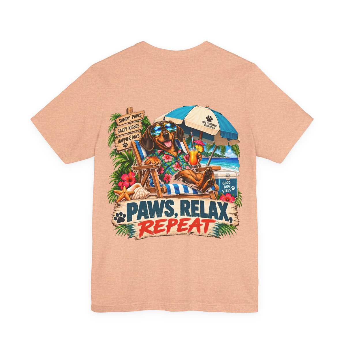 Paws, Relax, Repeat Dachshund T-Shirt – Beach Dachshund Graphic Tee – Coastal Dog Lover Shirt – Offshore Hound