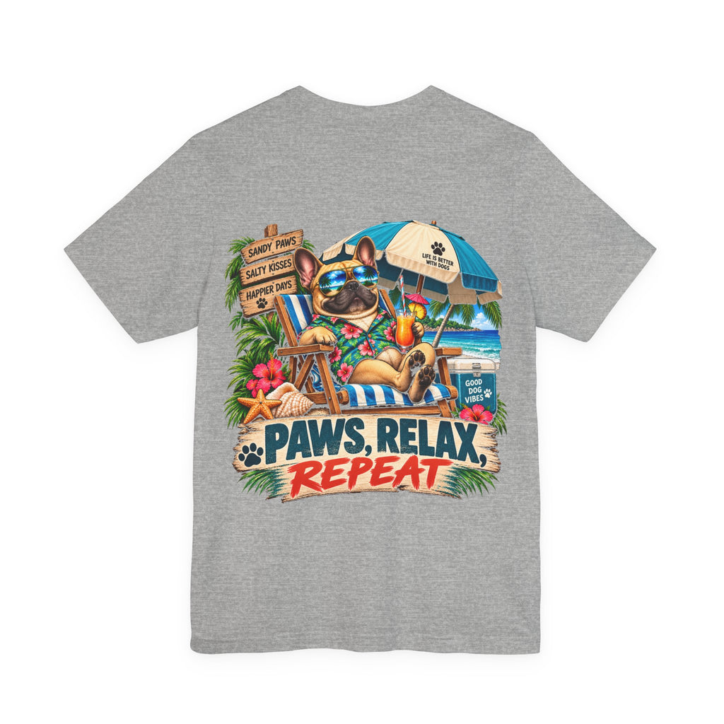 Paws, Relax, Repeat French Bulldog T-Shirt – Beach Frenchie Graphic Tee – Coastal Dog Lover Shirt – Offshore Hound