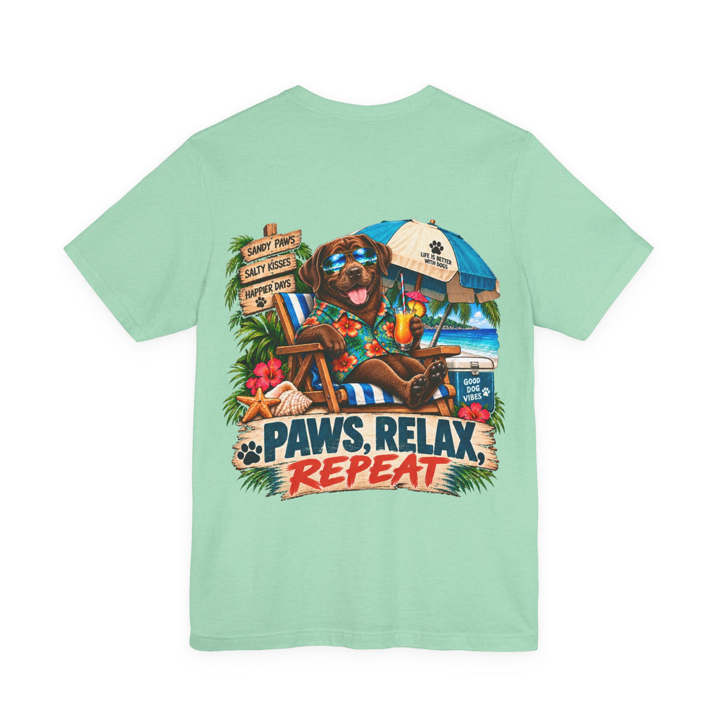 Paws, Relax, Repeat Chocolate Labrador Retriever T-Shirt – Beach Chocolate Lab Graphic Tee – Coastal Dog Lover Shirt – Offshore Hound