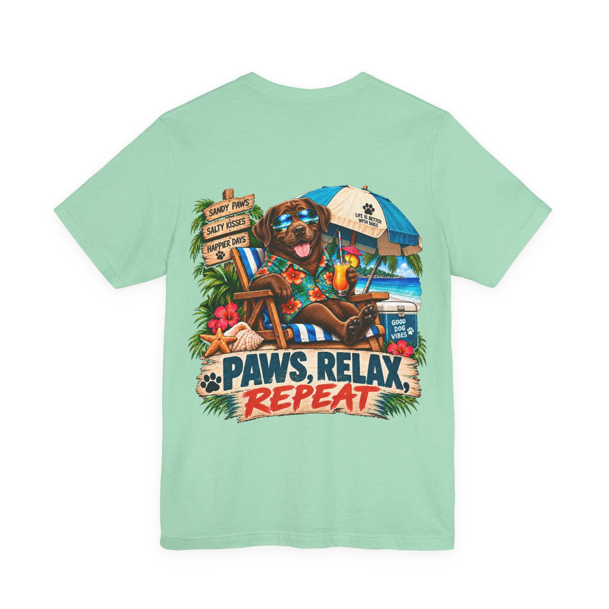 Paws, Relax, Repeat Chocolate Labrador Retriever T-Shirt – Beach Chocolate Lab Graphic Tee – Coastal Dog Lover Shirt – Offshore Hound