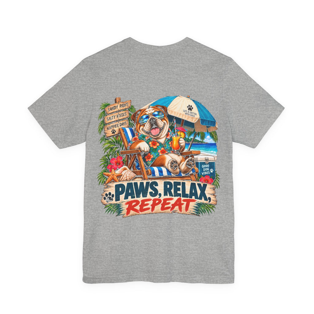 Paws, Relax, Repeat English Bulldog T-Shirt – Beach English Bulldog Graphic Tee – Coastal Dog Lover Shirt – Offshore Hound