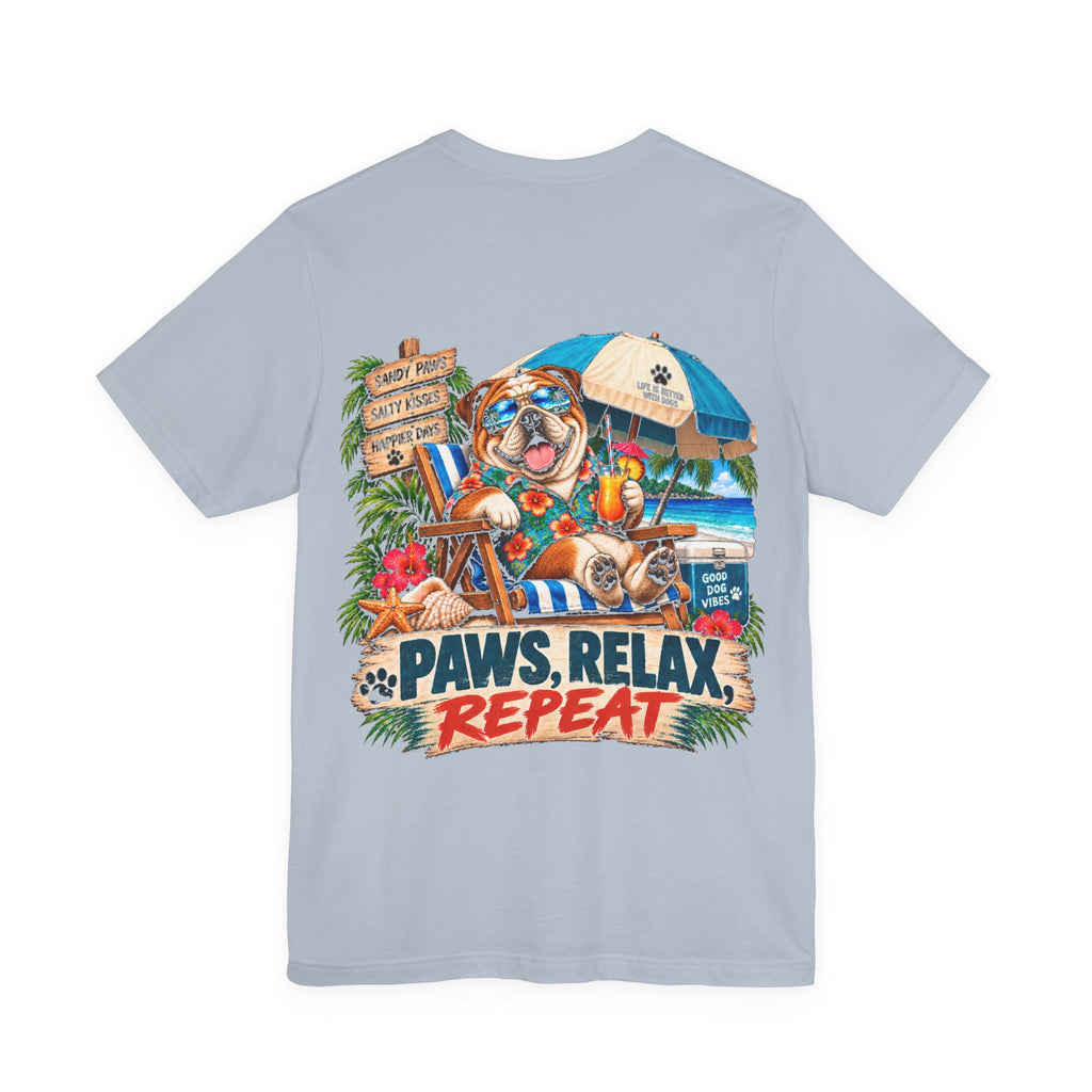 Paws, Relax, Repeat English Bulldog T-Shirt – Beach English Bulldog Graphic Tee – Coastal Dog Lover Shirt – Offshore Hound