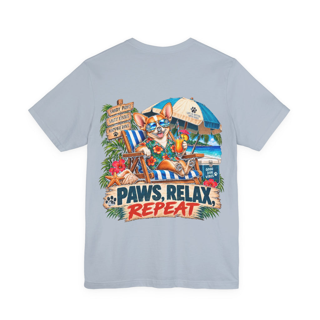 Paws, Relax, Repeat Chihuahua T-Shirt – Beach Chihuahua Graphic Tee – Coastal Dog Lover Shirt – Offshore Hound