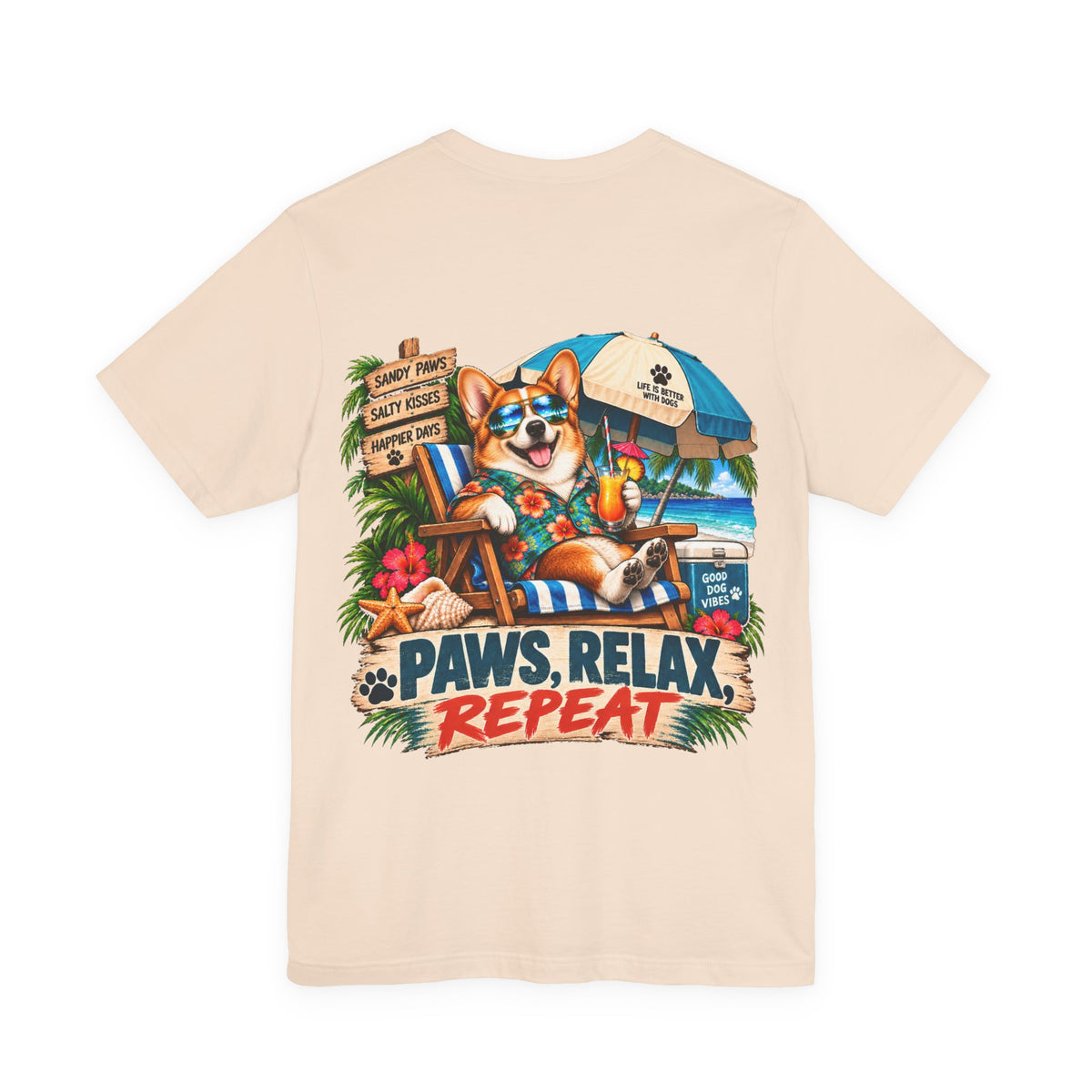 Paws, Relax, Repeat Pembroke Welsh Corgi T-Shirt – Beach Corgi Graphic Tee – Coastal Dog Lover Shirt – Offshore Hound