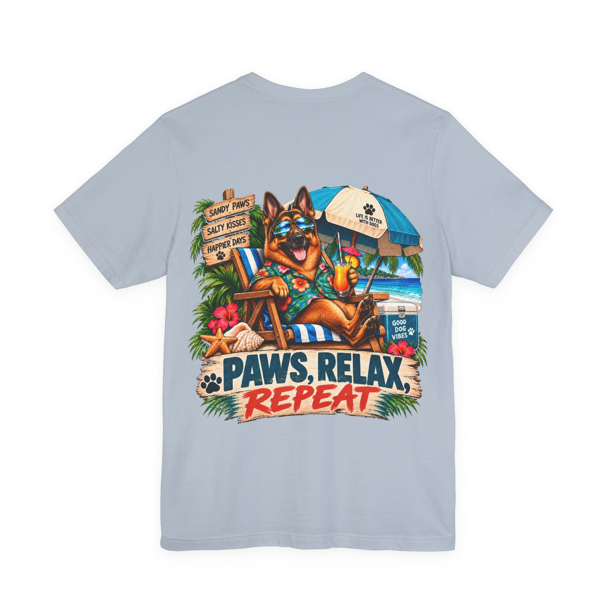 Paws, Relax, Repeat German Shepherd T-Shirt – Beach German Shepherd Graphic Tee – Coastal Dog Lover Shirt – Offshore Hound