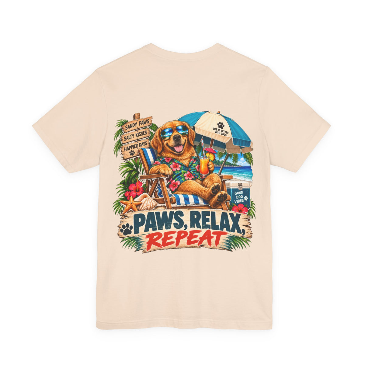 Paws, Relax, Repeat Golden Retriever T-Shirt – Beach Golden Retriever Graphic Tee – Coastal Dog Lover Shirt – Offshore Hound